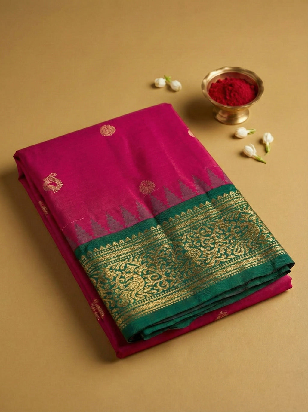 Gadwal Silk Saree in Magenta with Traditional Zari Border