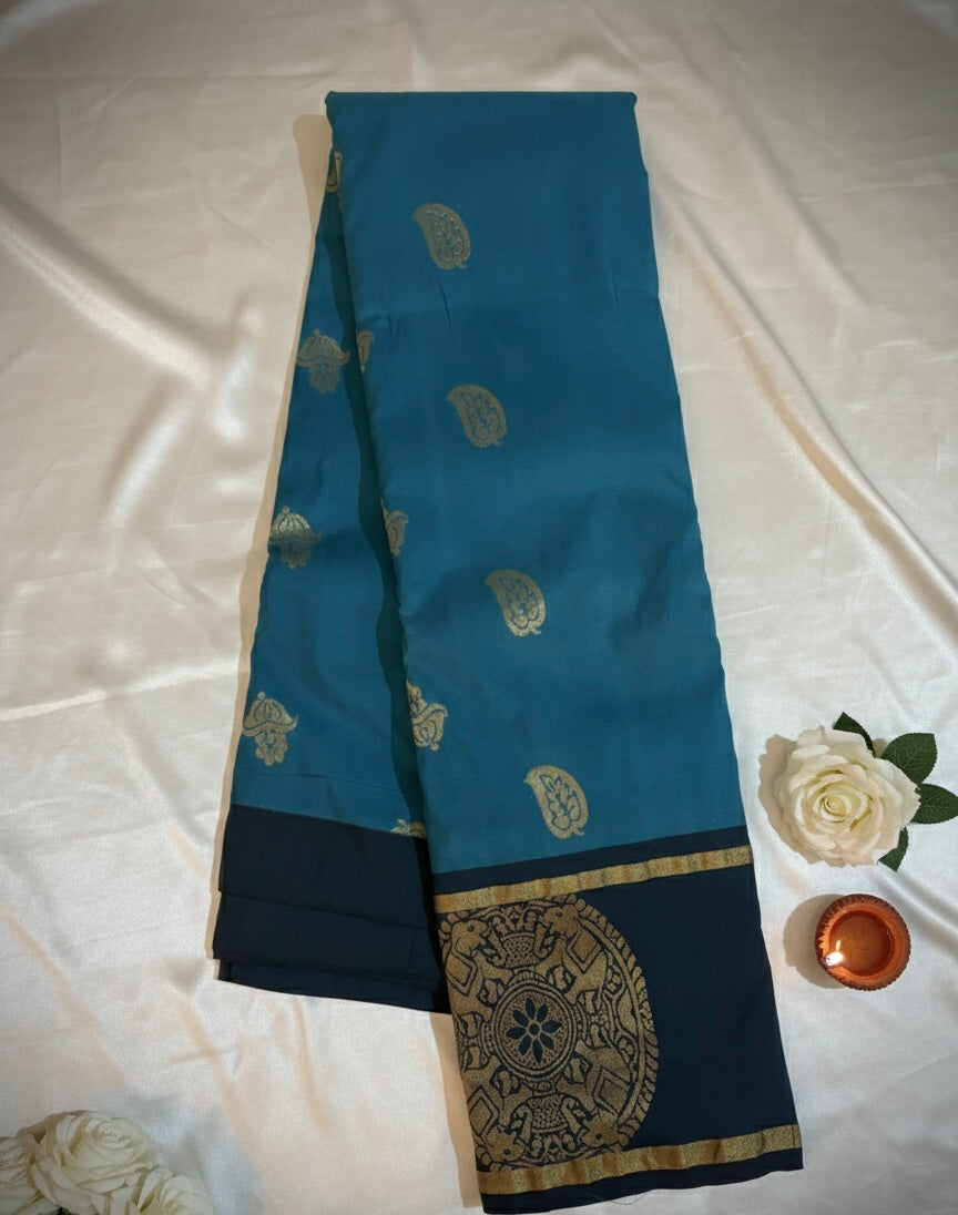 Blue Premium Cotton Silk Saree with Zari Border and Traditional Motifs