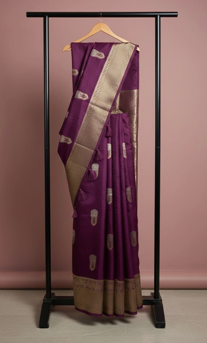 Premium Viscose Khadi Silk Saree with Golden Zari - Royal Purple