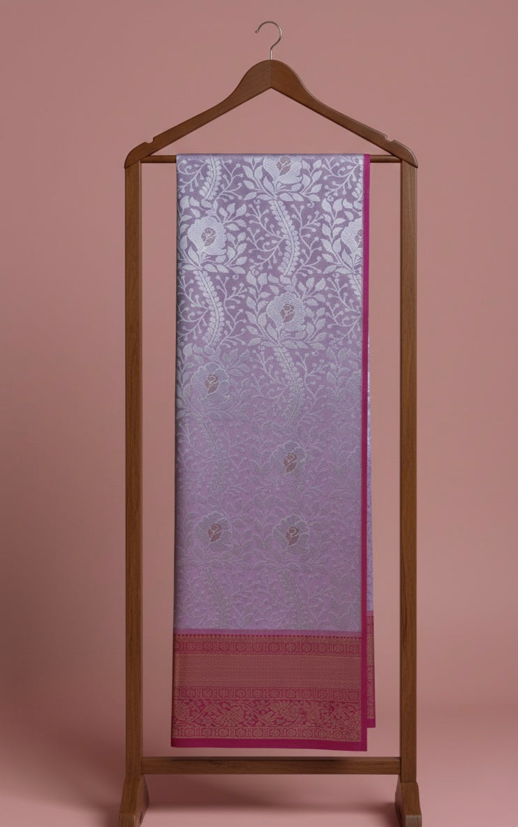 Lavender Kanjivaram Saree with Pink Border