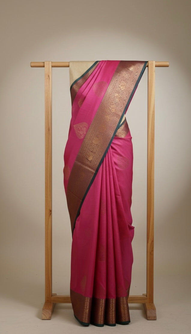 Pink kanjivaram Saree with Golden Border