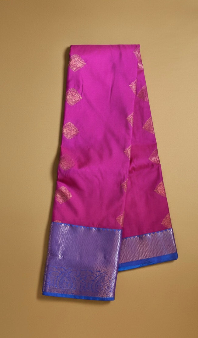 Kanjivaram Silk Saree with Contrast Border - Magenta Purple