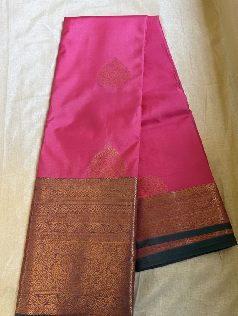 Pink kanjivaram Saree with Golden Border